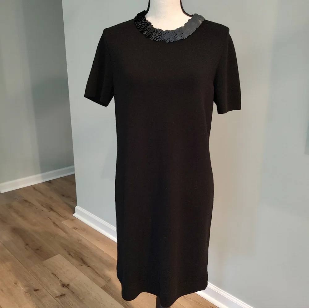 Tory Burch Sequin-embellished Merino Wool-blend Midi Dress Black Office NWOT S